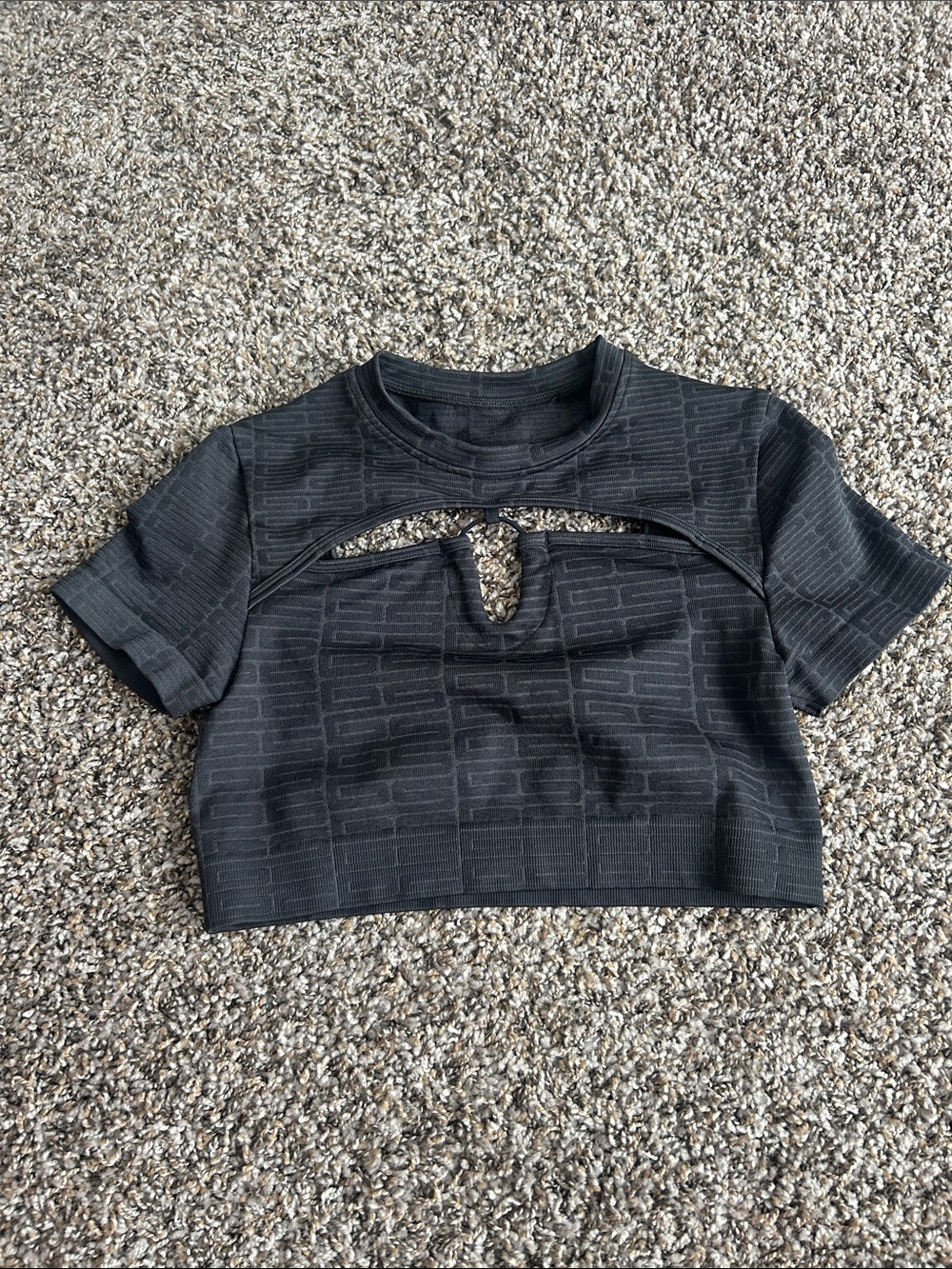 Black Short Sleeve Cutout Crop Top